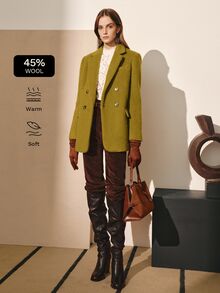 MOTF PREMIUM WOMEN'S AUTUMN/WINTER WOOL WATER RIPPLE SINGLE-BREASTED BLAZER - Mustard Yellow - View 4