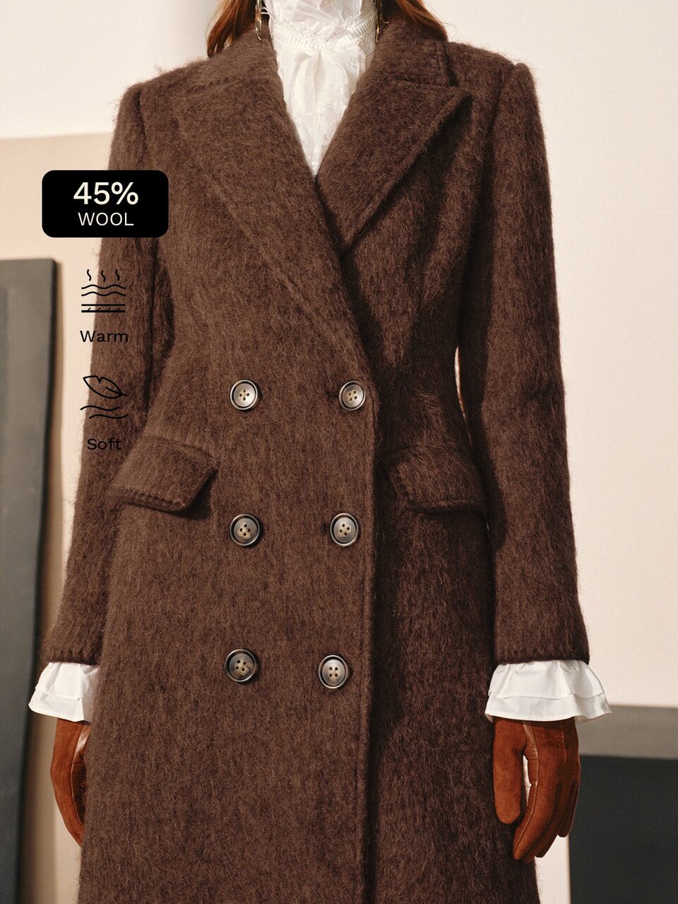 MOTF WOMEN'S AUTUMN/WINTER WOOL EMBROIDERED DOUBLE-BREASTED COAT