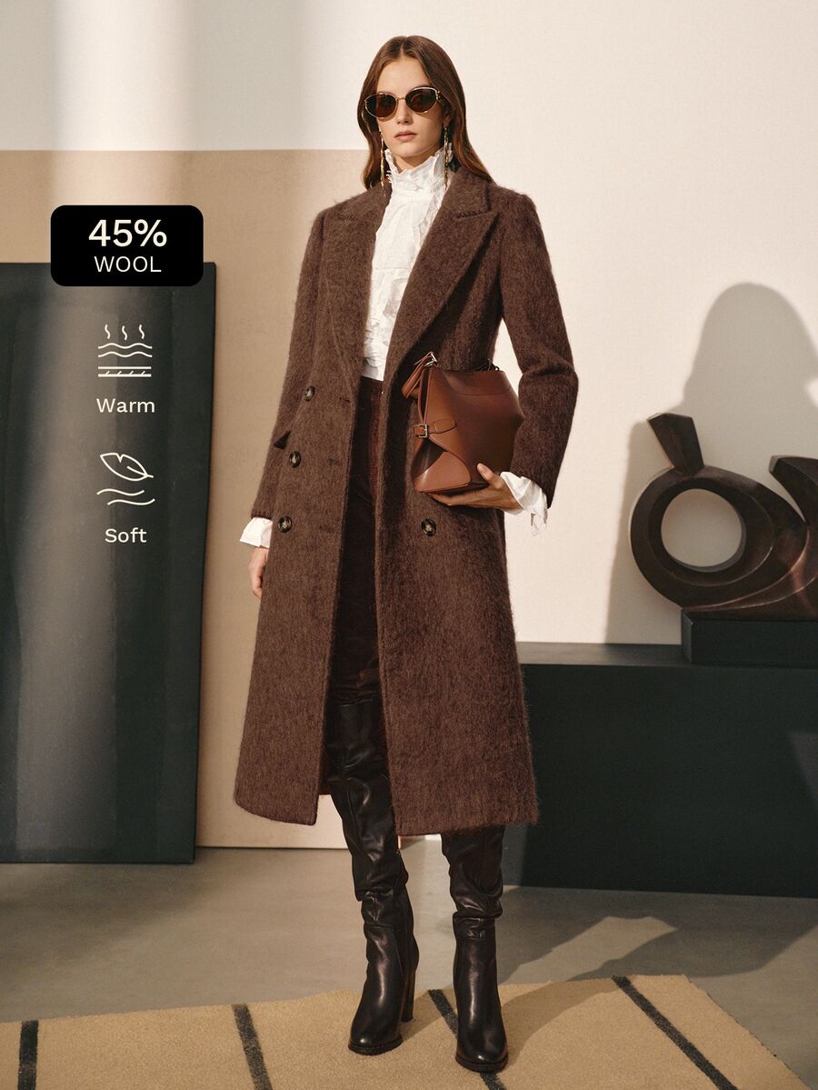 MOTF PREMIUM WOMEN'S AUTUMN/WINTER WOOL EMBROIDERED DOUBLE-BREASTED COAT - Khaki - View 1