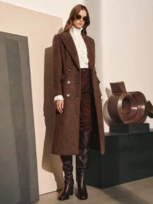 MOTF PREMIUM WOMEN'S AUTUMN/WINTER WOOL EMBROIDERED DOUBLE-BREASTED COAT - Khaki - View 5