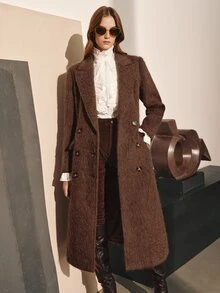 MOTF PREMIUM WOMEN'S AUTUMN/WINTER WOOL EMBROIDERED DOUBLE-BREASTED COAT - Khaki - View 3