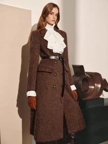MOTF PREMIUM WOMEN'S AUTUMN/WINTER WOOL EMBROIDERED DOUBLE-BREASTED COAT - Khaki - View 6