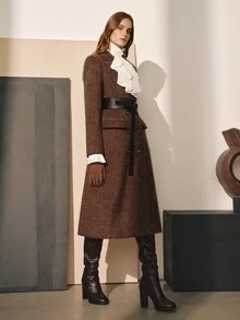 MOTF PREMIUM WOMEN'S AUTUMN/WINTER WOOL EMBROIDERED DOUBLE-BREASTED COAT - Khaki - View 7