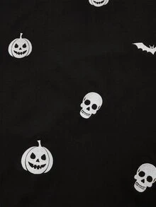 Comfortcana Plus-Size Black Loose-Fit T-Shirt With Halloween Skull Embroidery - Black - View 4