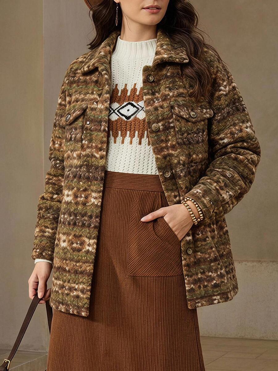Wildy BOHO Casual Western Style Rural Nomadic Women's Regular Jacket Pattern Autumn/Winter Daily Basic Outfit For Outings And Commuting - Multicolor - View 1
