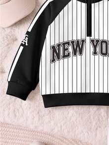 小男孩 NEW YORK 字母圖案條紋四分之一拉鍊運動衫與運動長褲套裝 - 彩色 - 查看 5