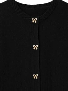 GlowEve CURVE Plus Size Women's Bow Button Cardigan Sweater,Knit Top Fall Winter 2026 Women Fall Winter Sweater - Black and White - View 4