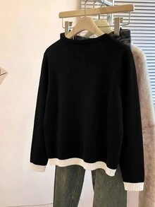 GlowEve CURVE Plus Size Women's Bow Button Cardigan Sweater,Knit Top Fall Winter 2026 Women Fall Winter Sweater - Black and White - View 2