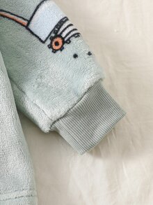 2pcs/Set Boys Knit Round Neck Bean Green Flannel Fabric Cartoon Funny Excavator Print Simple Casual Comfortable Soft Home Wear Winter - Green - View 7