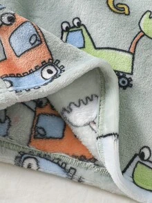 2pcs/Set Boys Knit Round Neck Bean Green Flannel Fabric Cartoon Funny Excavator Print Simple Casual Comfortable Soft Home Wear Winter - Green - View 5