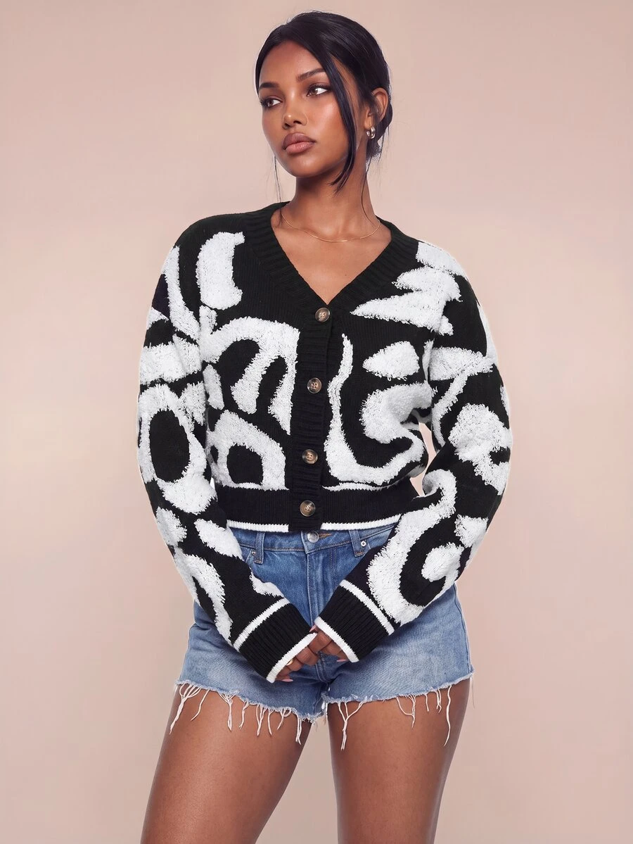 Avantive Casual Holiday Colorblock Pattern Front Button Cardigan, Autumn/Winter,Cozy Fall And Winter Cardigan