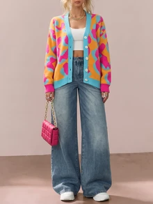 Avantive 豹纹宽松圆领长袖女式毛衣，冬季 - 彩色 - 查看 3