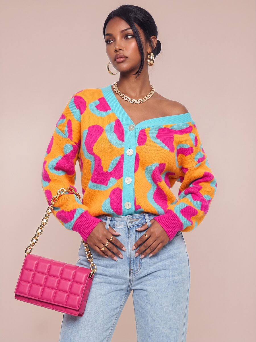 Avantive Leopard Print Loose Fit Crew Neck Long Sleeve Women Sweater, Winter,Knitted Sweater - Multicolor - View 1