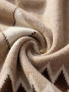 SHEIN Taupe Argyle Knit Cardigan Button Front Geometric Pattern Soft Cozy Cropped Sweater Vintage Preppy Fall Winter Top With Pant 2 Pcs Set - Mocha Brown - View 10