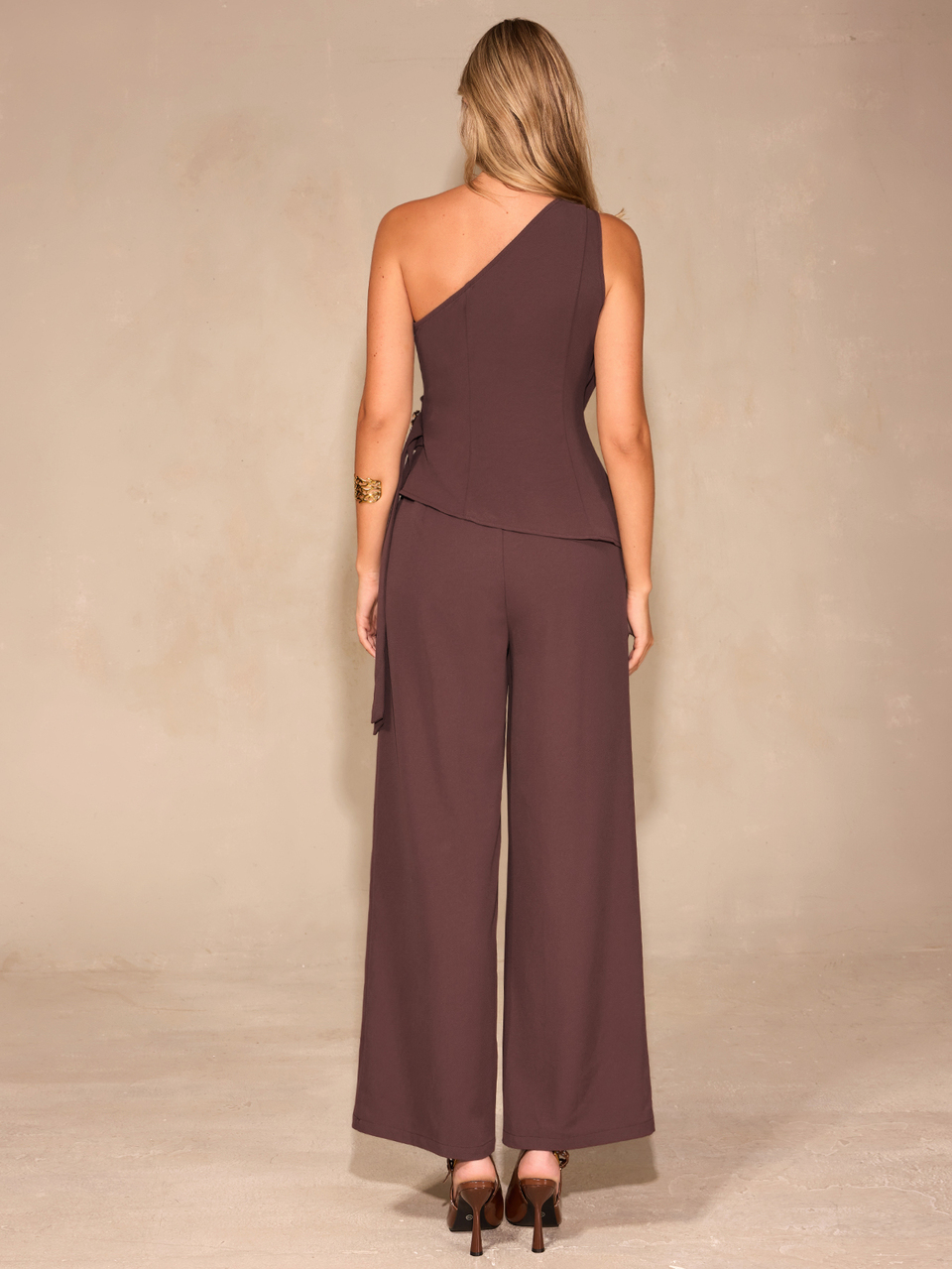 Enchnt Premium Fall Romantic Women's Elegant Brown One-Shoulder Casual Suit,Casual Outfits,Work Outfits,Going Out,Business Professional,Formal Wear