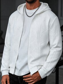 Manfinity CasualCool 男士白色連帽衛衣，秋季街頭風，城市度假，純色長袖上衣，老錢風休閒戶外穿搭 - 白色 - 查看 6
