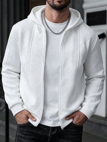 Manfinity CasualCool 男士白色連帽衛衣，秋季街頭風，城市度假，純色長袖上衣，老錢風休閒戶外穿搭 - 白色 - 查看 7