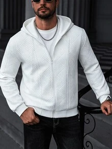 Manfinity CasualCool 男士白色連帽衛衣，秋季街頭風，城市度假，純色長袖上衣，老錢風休閒戶外穿搭 - 白色 - 查看 4