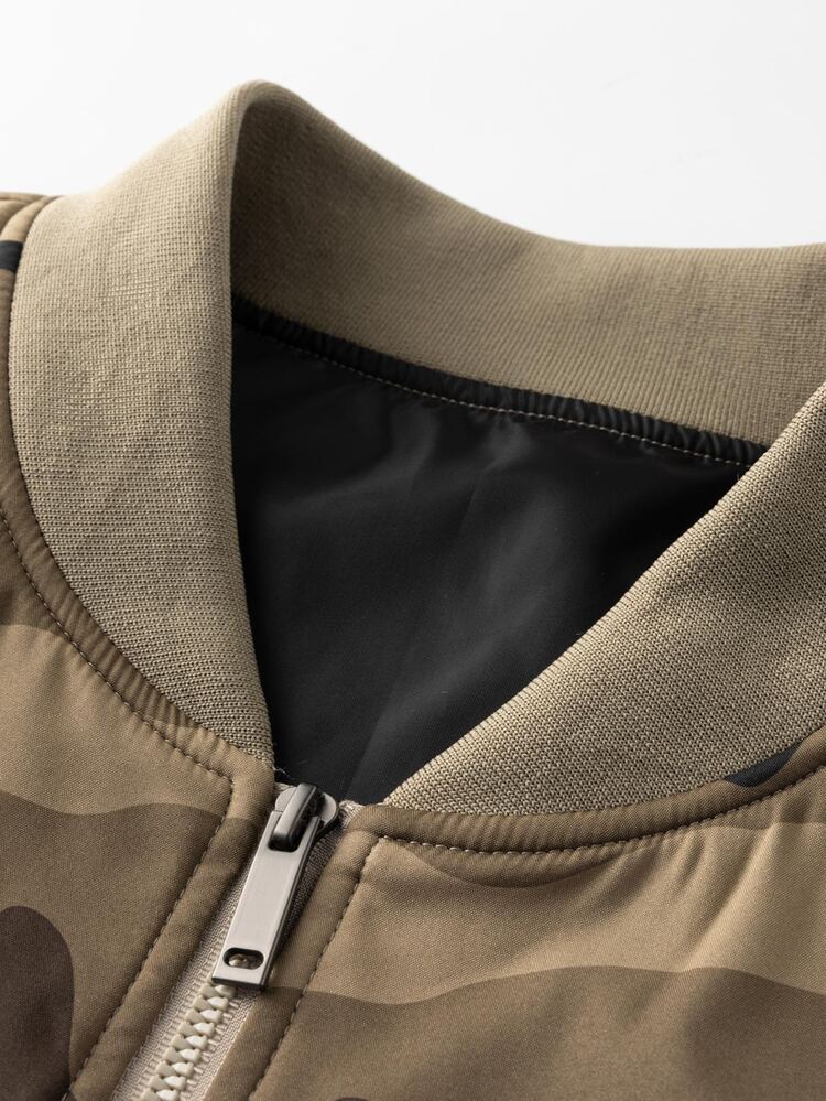 Manfinity CasualCool Men's Camouflage Print Fashion Aviator Jacket, Long Sleeve, Suitable For Outdoor Wear - Army Green - View 5