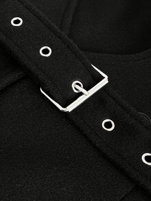 EgrlEra Mantel lengan panjang dengan potongan leher V dalam dan garis bawah seksi serta desain silang. - Hitam - View 7