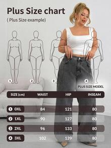 SHEIN Plus Size Women's Casual Fashion Street Style Daily Commute Minimalist Versatile Washed Loose Wide Leg Jeans - Medium Wash - View 7