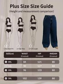 SHEIN Plus Size Women Casual Versatile Pocketed Button Loose Denim Jeans - Medium Wash - View 7