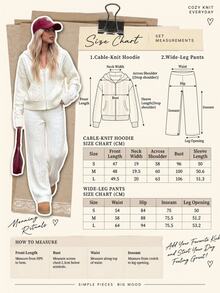 EURMUSE WOMEN'S WEAR Cable Knit Zip Cardigan & Wide Leg Pants Set - كريم - مشاهدة 10