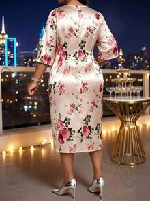 SHEIN Lady Plus Size Women's Floral Print Casual Party Dress Fall - Multicolor - View 2