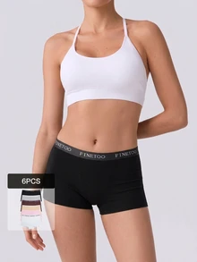 Loungeista 6pcs Letter Waistband Solid Color Comfortable Cotton Sport Panties For Women - Multicolor - View 1