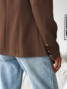 SHEIN Solid Color Casual Commuter Fashion Versatile Suit Jacket, For Spring And Autumn Fall Cloth For Women - Coffee Brown - View 7