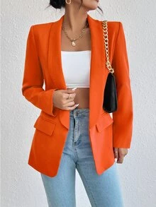 RosyDaze Solid Shawl Collar Blazer Fall Cloth For Women - Orange - View 6