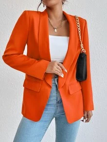 RosyDaze Solid Shawl Collar Blazer Fall Cloth For Women - Orange - View 5