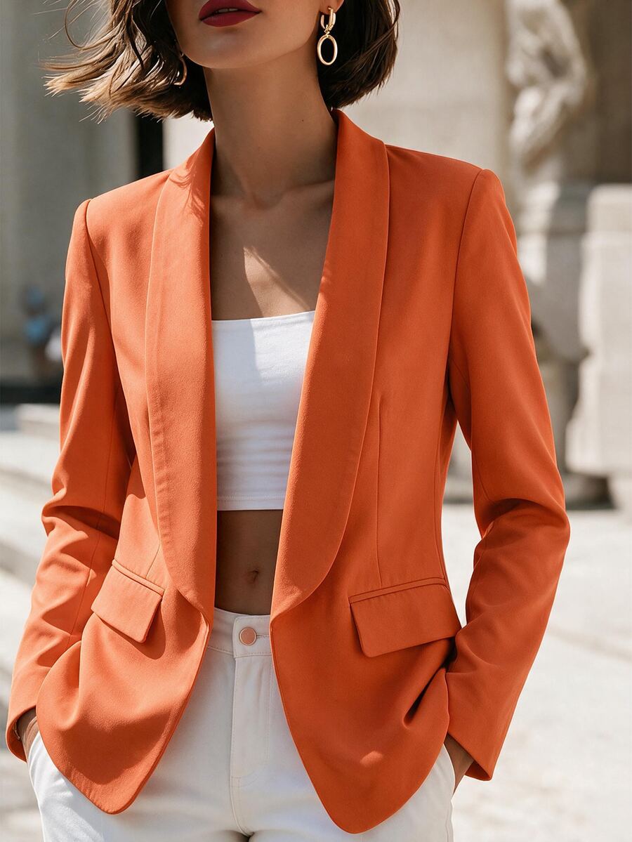 RosyDaze Solid Shawl Collar Blazer Fall Cloth For Women - Orange - View 1