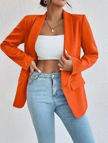 RosyDaze Solid Shawl Collar Blazer Fall Cloth For Women - Orange - View 4