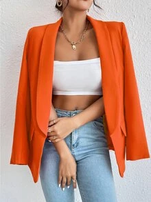 RosyDaze Solid Shawl Collar Blazer Fall Cloth For Women - Orange - View 7