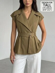 SHEIN Tall 女款高個子軍綠色無袖休閒工作西裝外套 - 橄欖綠 - 查看 1