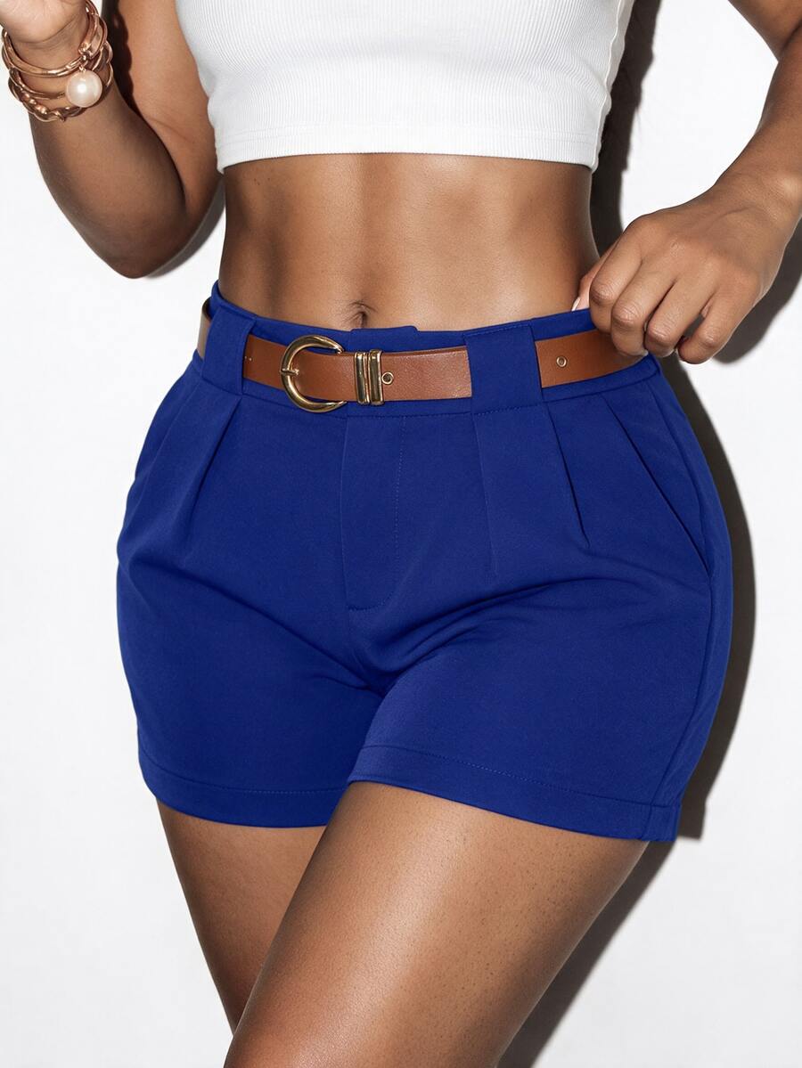 VaVaBold Women's Solid Color Pleated Shorts, Casual Everyday Wear