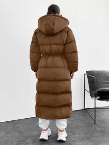 SHEIN Cottnline Waterproof, Keep Warm Feature, Double Colored Drawstring Detailed, Puffer Wintercoat - Camel - View 2