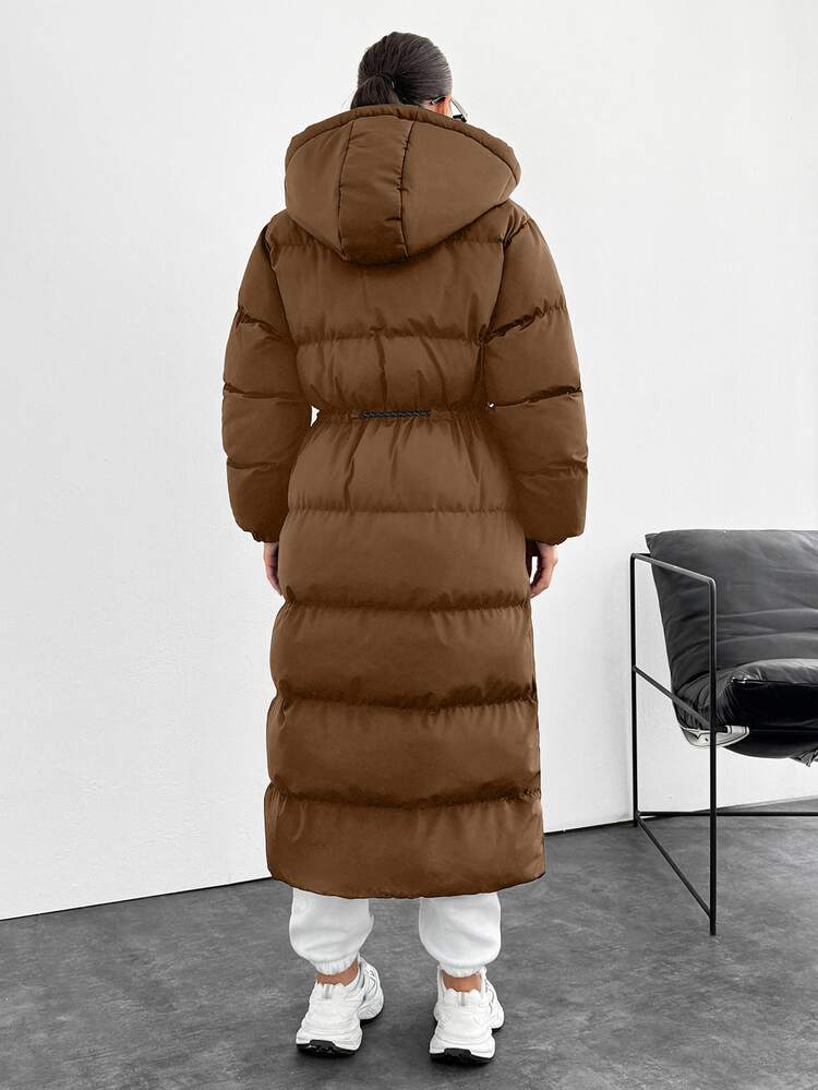 SHEIN Cottnline Waterproof, Keep Warm Feature, Double Colored Drawstring Detailed, Puffer Wintercoat - Camel - View 2