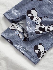 Tween Girl Cartoon Panda Print Short Sleeve Top And Long Pants Loungewear - Blue - View 8