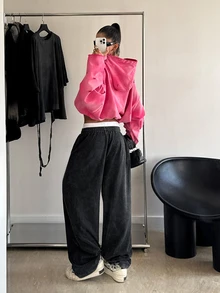 Muchica Letter Graphic Drawstring Waist Pants - Black - View 6