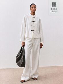 ATUI Studio Kemeja Lengan Panjang Linen Kancing Katak Gaya Cina Baru untuk Wanita, Longgar Kasual, Desain Niche, Kardigan Vintage Gaya Cina Retro, Atasan Pelindung Matahari - Putih - View 1