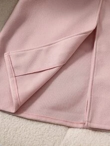 SHEIN 女童休閒時尚經典優雅編織羊毛混紡面料大衣，時尚毛領與毛絨袖口，寬鬆舒適，適合秋冬日常通勤、戶外玩耍、出遊、聚會、攝影、婚禮派對 - 淺粉色 - 查看 5
