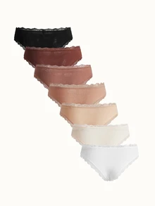 Bonmuse 7pcs/Pack Women's Floral Contrast Color Lace Trim 100% Cotton Panties - Multicolor - View 7