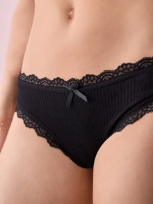 Bonmuse 7pcs/Pack Women's Floral Contrast Color Lace Trim 100% Cotton Panties - Multicolor - View 5