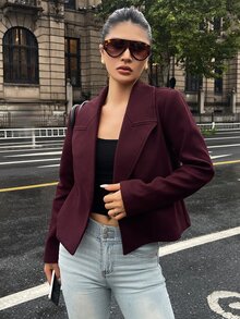 Livesso Women's Solid Color Long Sleeve Waist Tie Elegant Overcoat Fall - Burgundy - View 6