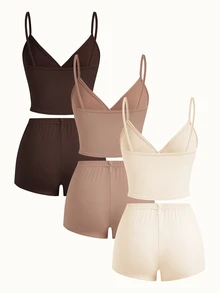 Bonmuse 6pcs/Pack Women Solid Color Comfortable Spaghetti Strap Top & Shorts Pajama Setfor Summer - Multicolor - View 3
