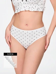 Bonmuse 5pcs Fresh Style Women's Underwear With Various Prints - Multicolor - View 1