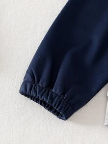 SHEIN Coolqubz 2件組男童休閒極簡印花拉鍊半開領連帽衛衣與直筒長褲套裝，適合日常通勤、上學、運動與休閒穿著 - 灰色 - 查看 7