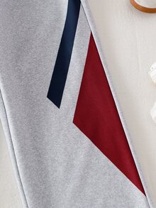 SHEIN Coolqubz 2件組男童休閒極簡印花拉鍊半開領連帽衛衣與直筒長褲套裝，適合日常通勤、上學、運動與休閒穿著 - 灰色 - 查看 8